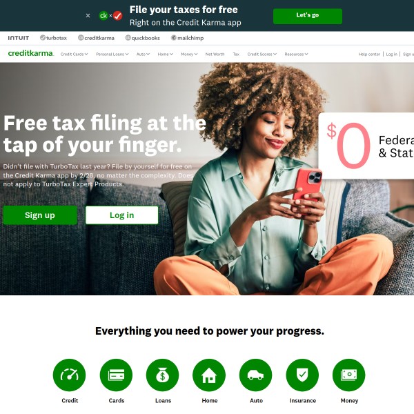 Credit Karma homepage screenshot