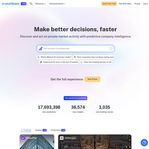 Crunchbase homepage screenshot