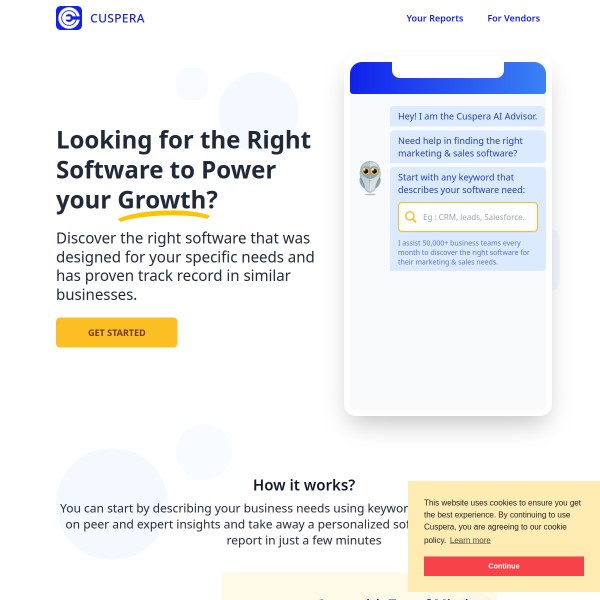 Cuspera homepage screenshot