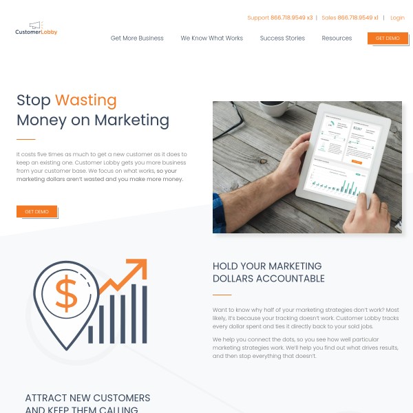 CustomerLobby homepage screenshot