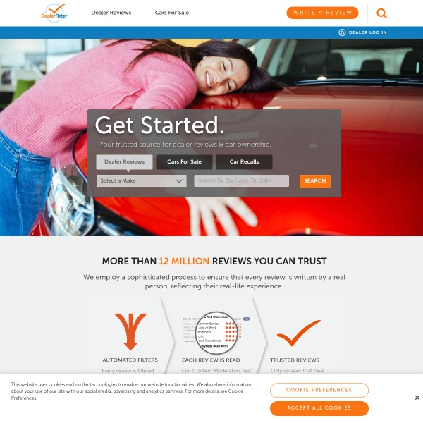 Dealer Rater homepage screenshot