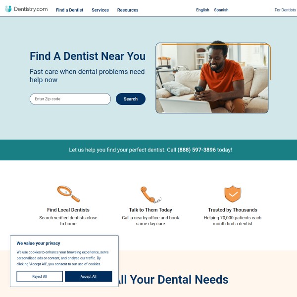 Dentistry.com homepage screenshot
