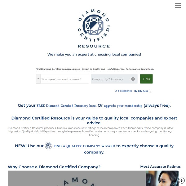 Diamond Certified homepage screenshot
