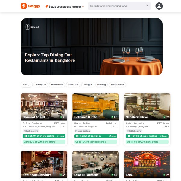 Dineout.in homepage screenshot