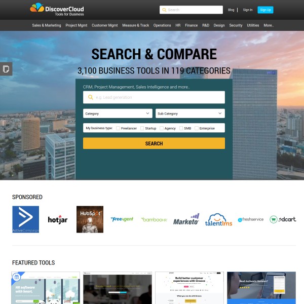 DiscoverCloud homepage screenshot