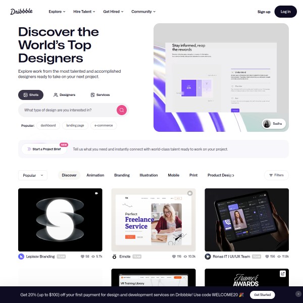 Dribbble homepage screenshot