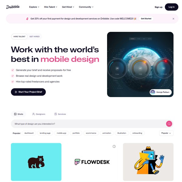 Dribbble homepage screenshot