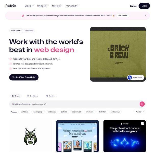 Dribbble homepage screenshot