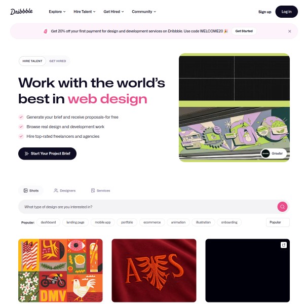 Dribbble homepage screenshot