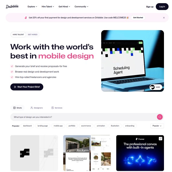 Dribbble homepage screenshot