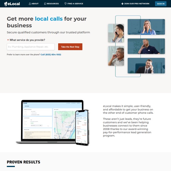 eLocal.com homepage screenshot