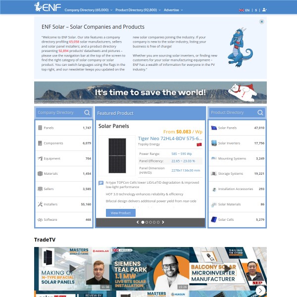 ENF Solar homepage screenshot
