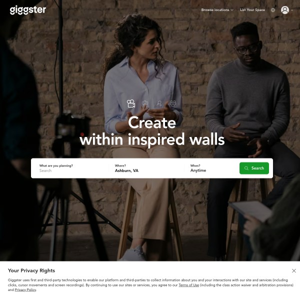 Giggster homepage screenshot