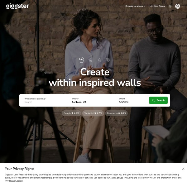 Giggster homepage screenshot