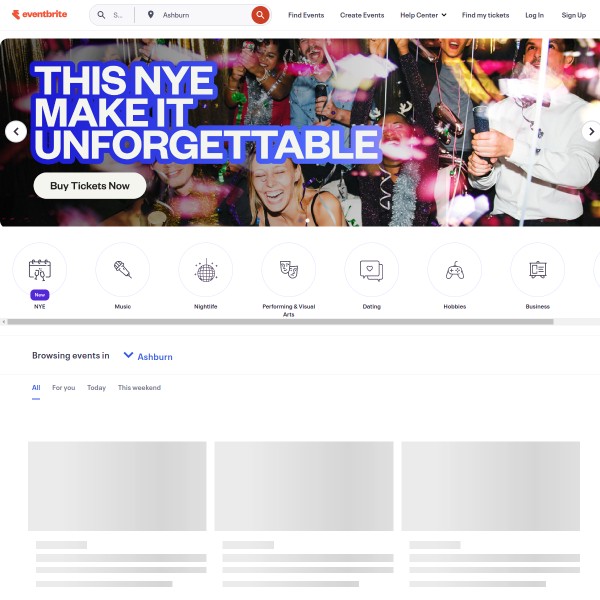 Eventbrite homepage screenshot