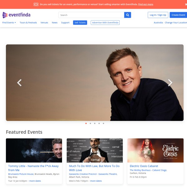 Eventfinda homepage screenshot