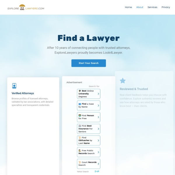 Explore Lawyers homepage screenshot