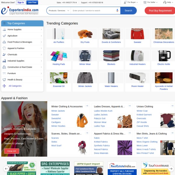 ExportersIndia homepage screenshot