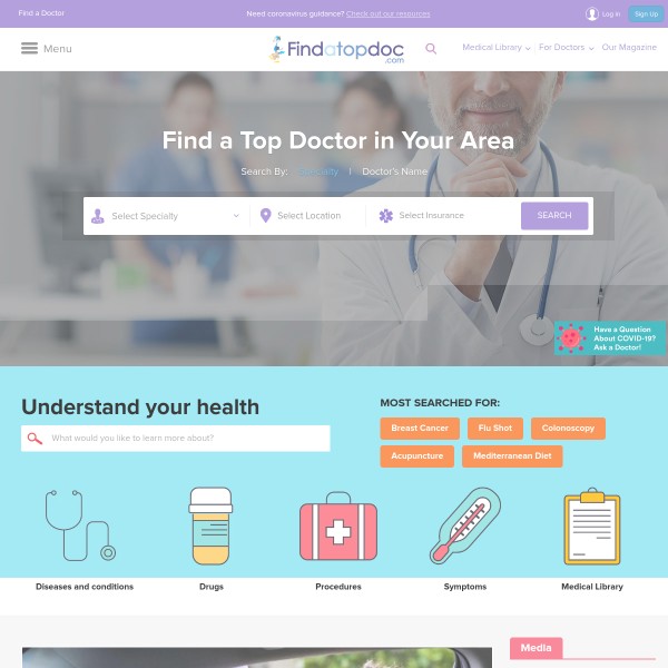 Find a Top Doc homepage screenshot