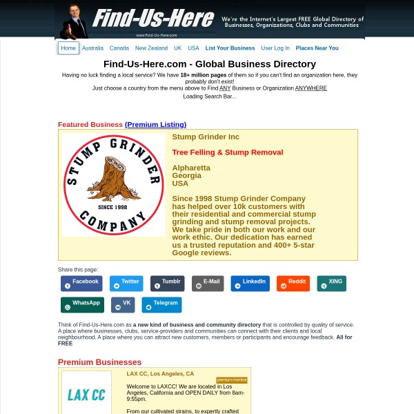 Find-Us-Here homepage screenshot