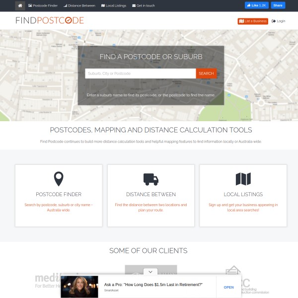 FindPostcode.com.au homepage screenshot