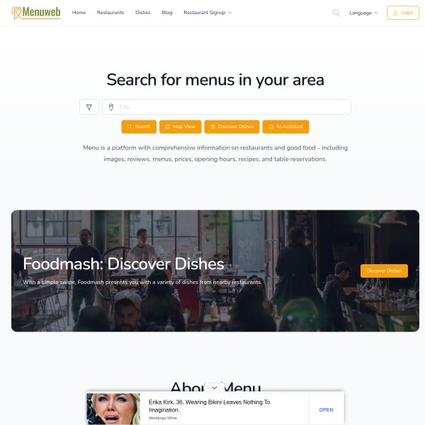 Menu List homepage screenshot