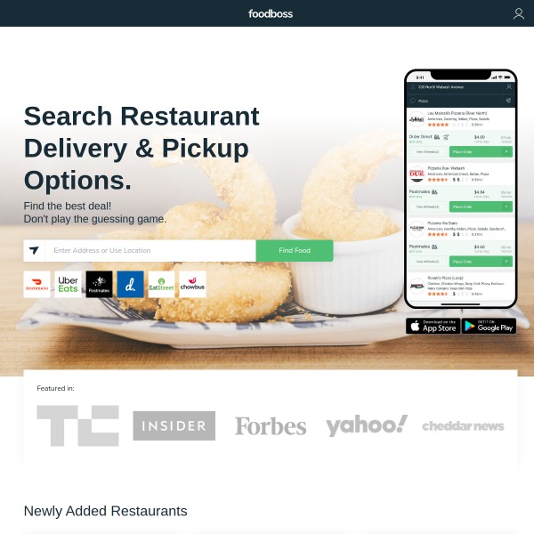 FoodBoss homepage screenshot