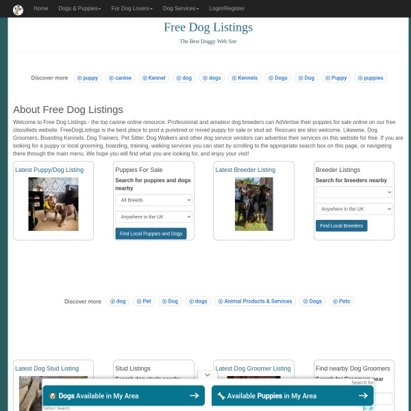 Free Dog Listings homepage screenshot