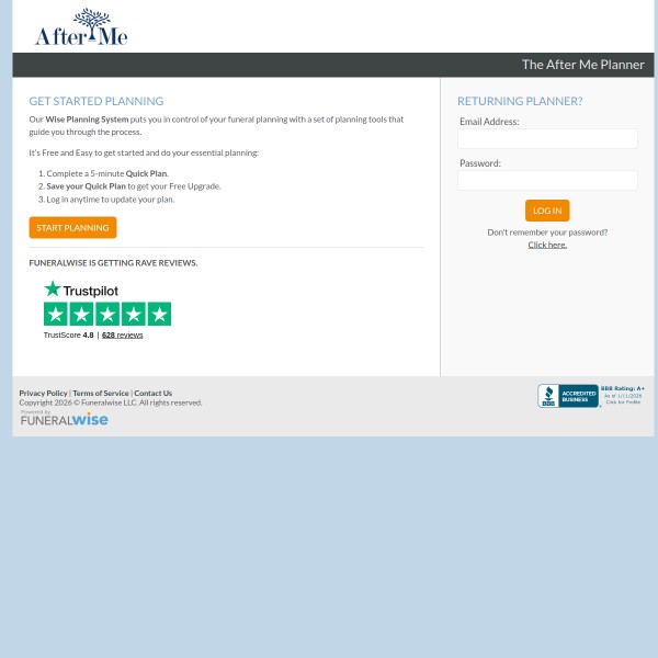 FuneralWise homepage screenshot