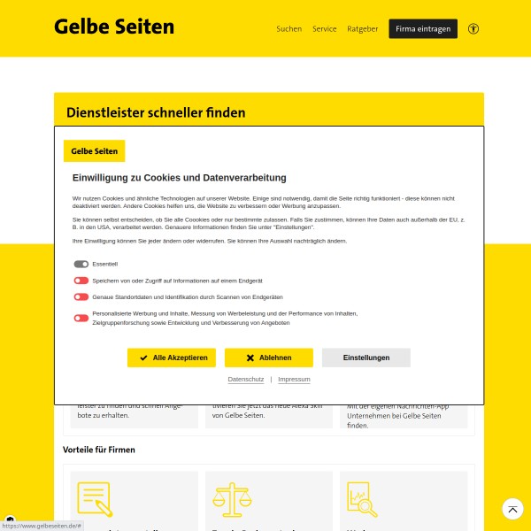 Gelbe Seiten homepage screenshot