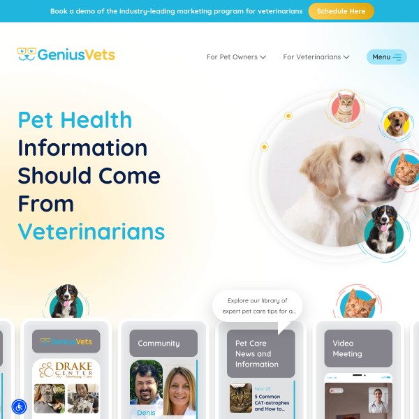 GeniusVets homepage screenshot