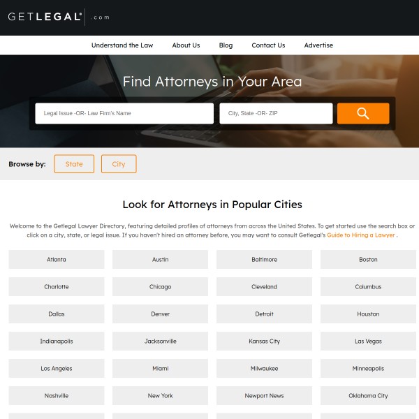 GetLegal Directory homepage screenshot