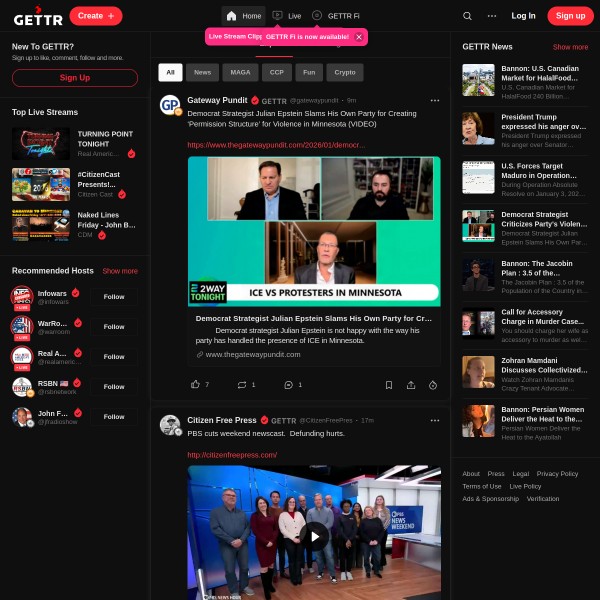 Gettr homepage screenshot