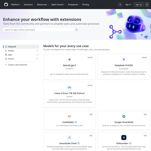 Github Marketplace homepage screenshot
