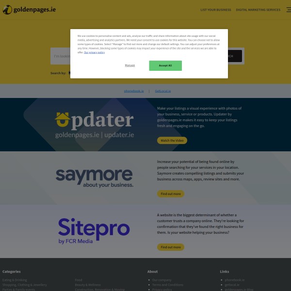 goldenpages.ie homepage screenshot