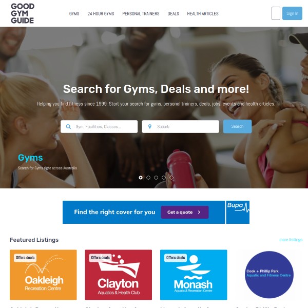 Good Gym Guide homepage screenshot