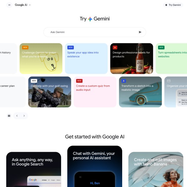 Google AI homepage screenshot