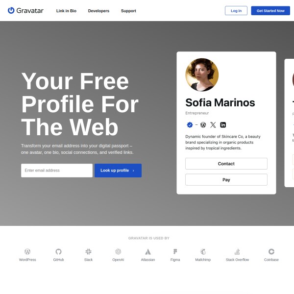 Gravatar homepage screenshot