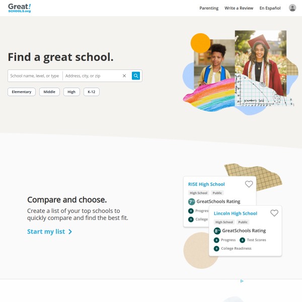 GreatSchools homepage screenshot
