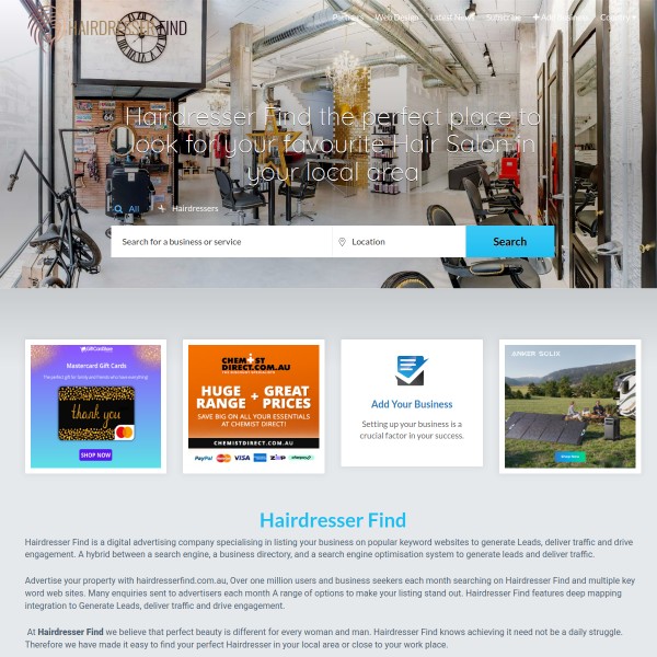 Hairdresser Find homepage screenshot