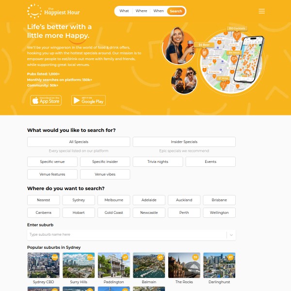 The Happiest Hour homepage screenshot