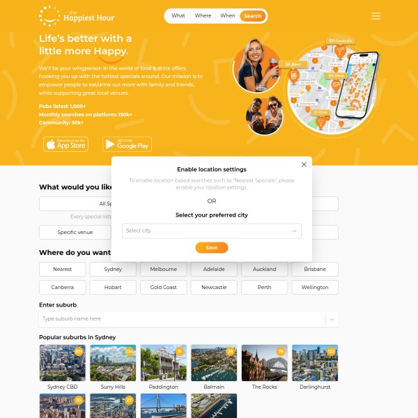 The Happiest Hour homepage screenshot