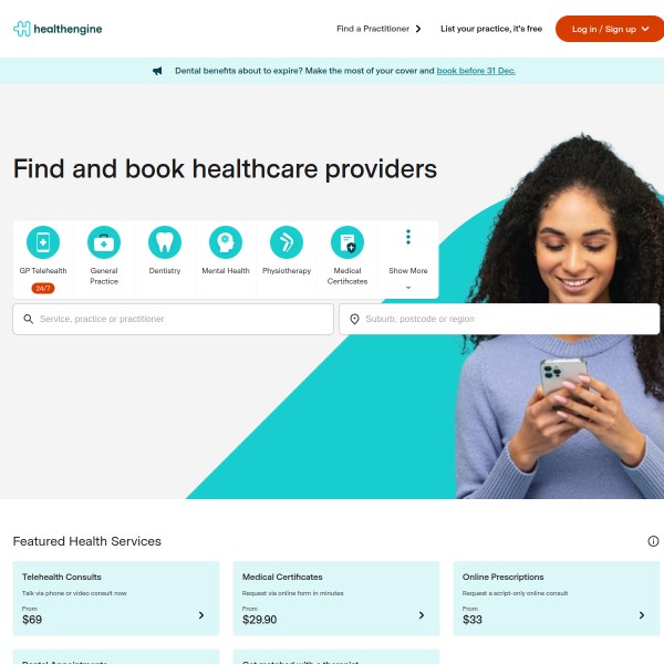 HealthEngine homepage screenshot