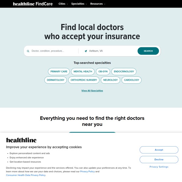 Healthline homepage screenshot