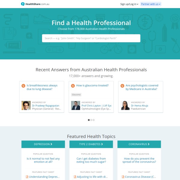 Healthshare homepage screenshot