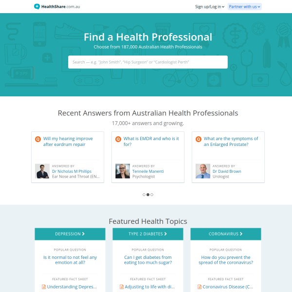 Healthshare homepage screenshot