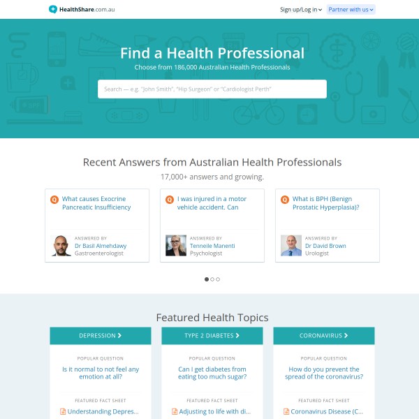 Healthshare homepage screenshot
