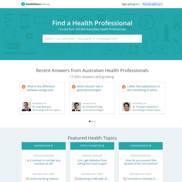 Healthshare homepage screenshot