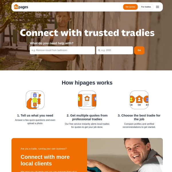 Hipages homepage screenshot