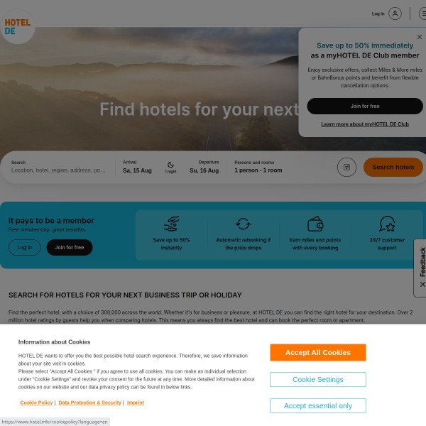 Hotel.info homepage screenshot